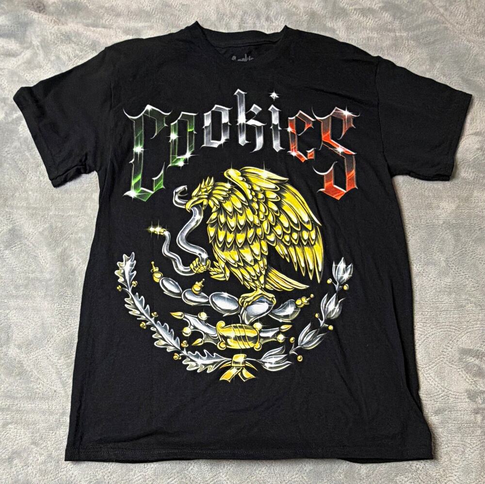 Cookies Men's Black Graphic Logo Eagle T-Shirt Short Sleeve Crew Neck